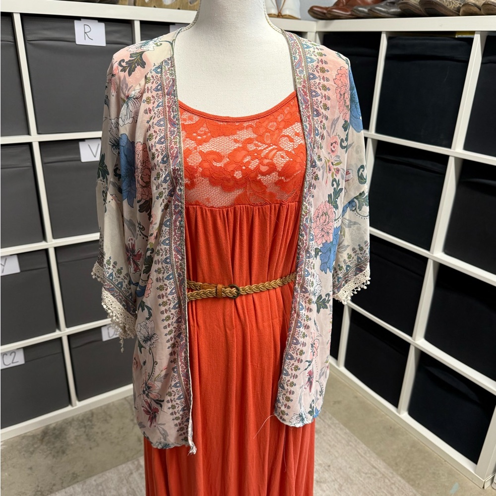 Unity World Wear Pastel Pink Floral Sheer Lightweight Kimono